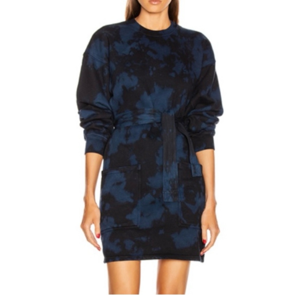 PROENZA SCHOULER Black and Blue Tie-Dye Sweatshirt Dress Size XS Casual Cozy